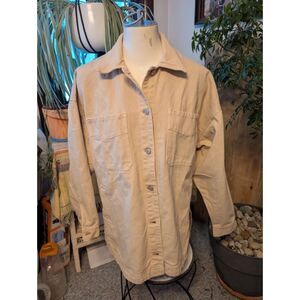 We The Free Oversized Tan Cotton Denim drop shoulder jacket sz XS Fits size 14